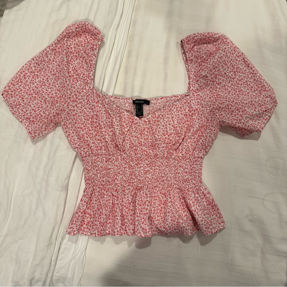 Forever 21 Pink Smocked Ruffled Blouse